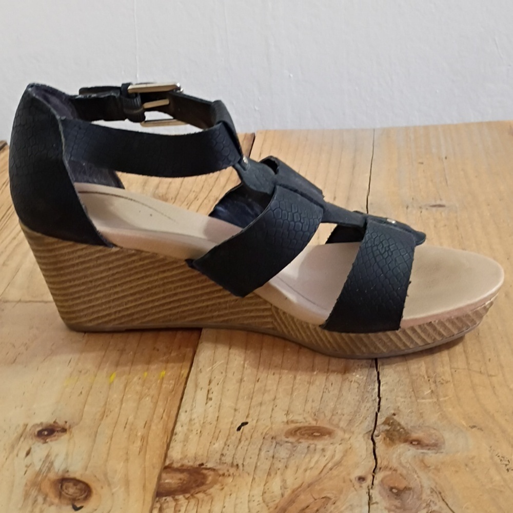 Dr Scholl's Black Barton Wedge Heel Sandals Size 8